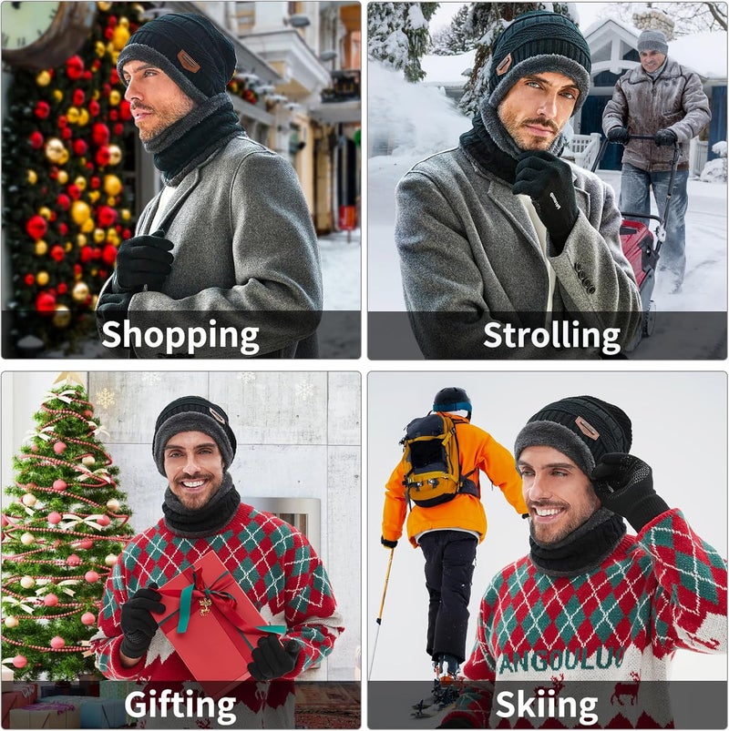 MAYLISACC Winter Knit Beanie Hat Neck Warmer Scarf and Touch Screen Gloves Set 3 Pcs Fleece Lined Skull Cap for Men Women - Image 5